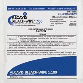 Bleach Wipe Disinfectant - 1:100 Dilution, 1 Wipe/Pack, Case